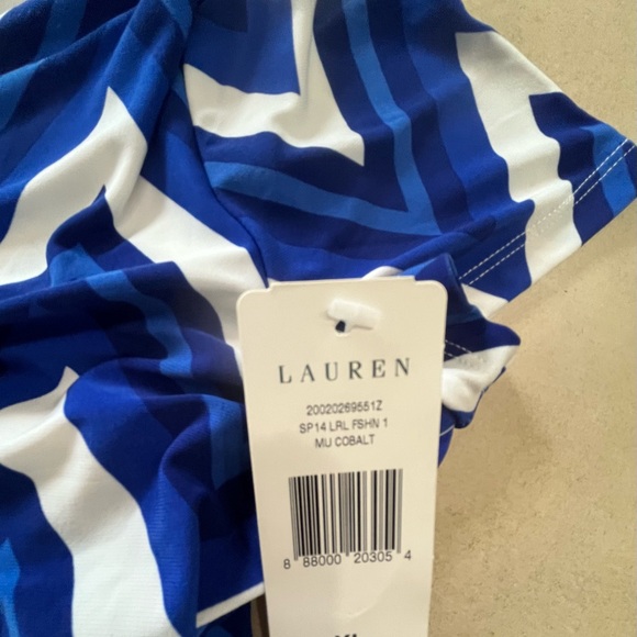 Lauren Ralph Lauren Blue and White Chevron Fit-and-Flare Casual Dress - Picture 7 of 9